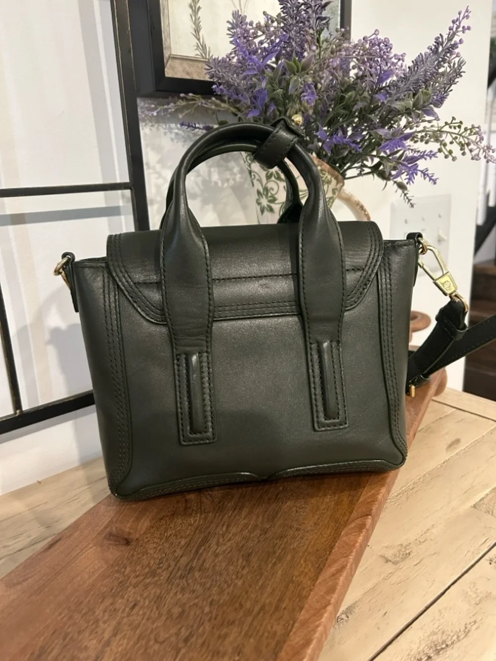 3.1 Phillip Lim Dark Green Leather Mini Satchel with Gold Hardware
